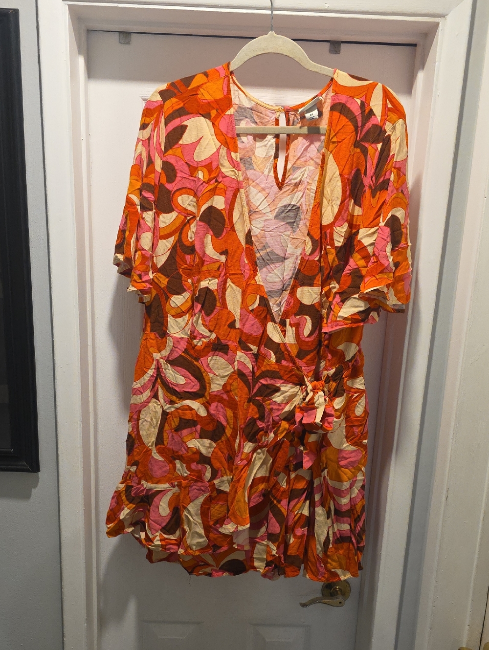 Ava & Viv Orange and Pink Abstract Wrap Romper